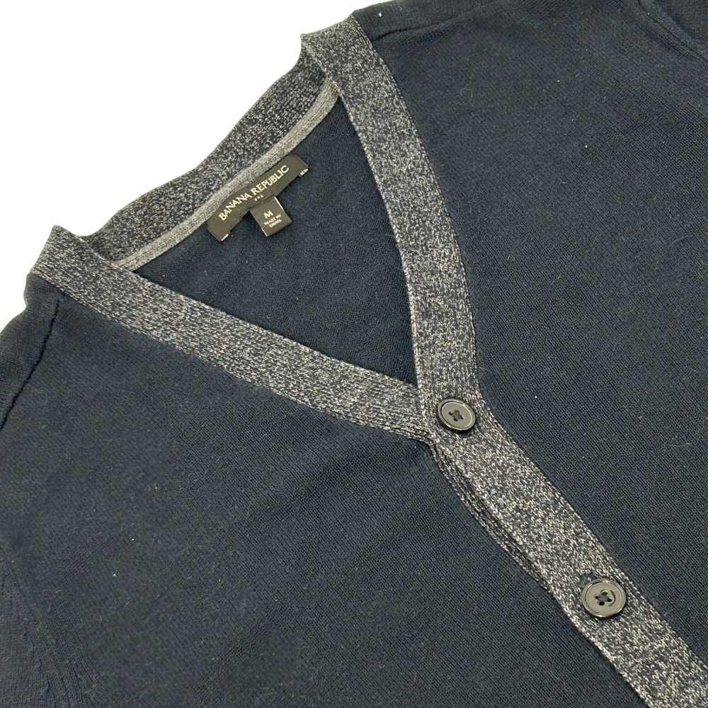 Banana Republic Cardigan Sweater Mens M Blue Gray Contrast Trim V-Neck Button